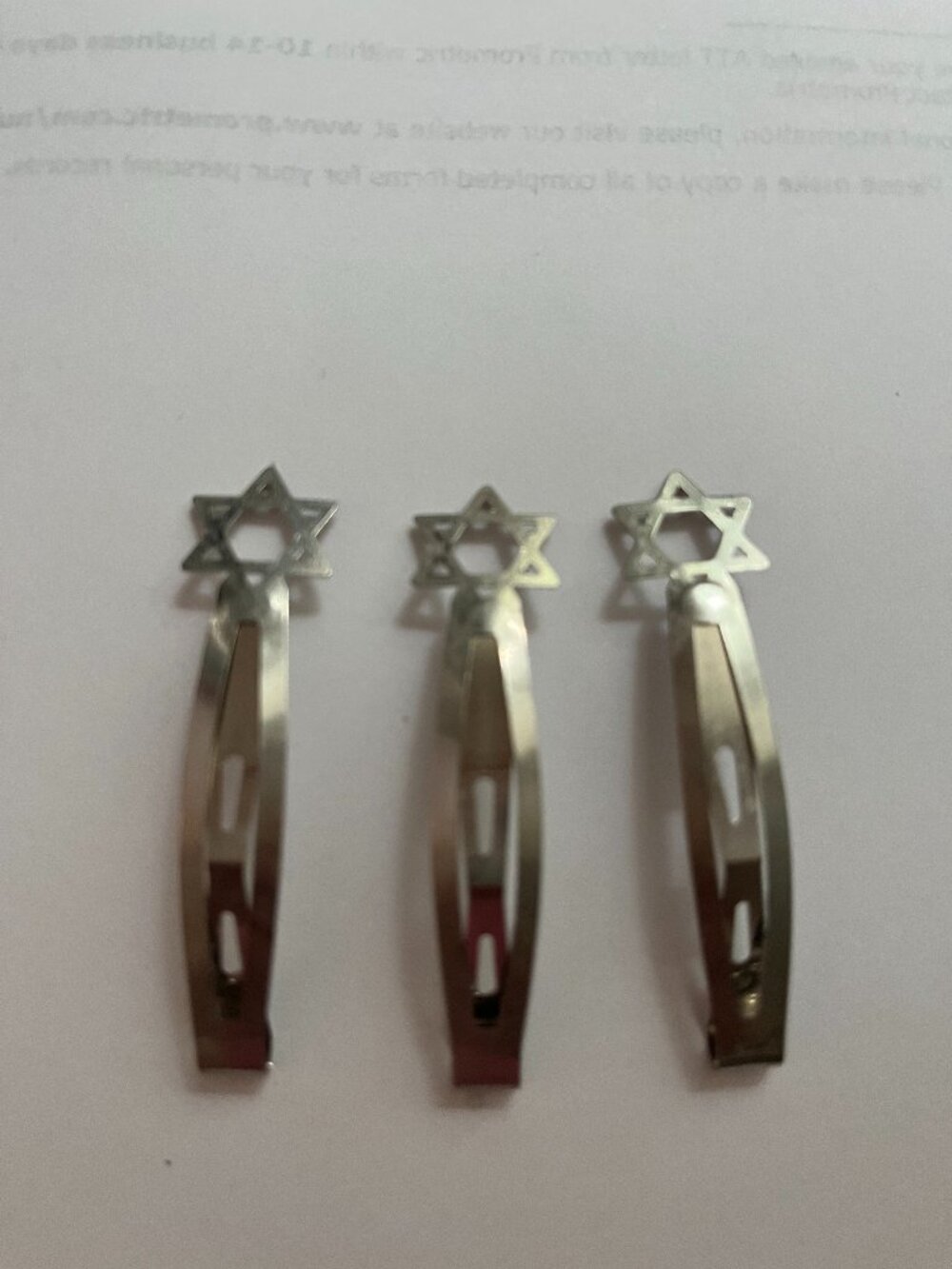 3 SILVER JUDAIC STAR DAVID SHUL HAIR KIPPAH YARMULKA KIPPOT CLIPS